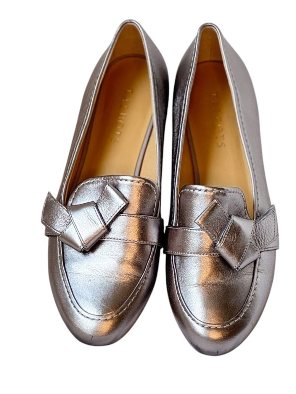 Talbots Ryan Knot Leather Loafer Metallic Silver Excellent Condition Women's 9M
